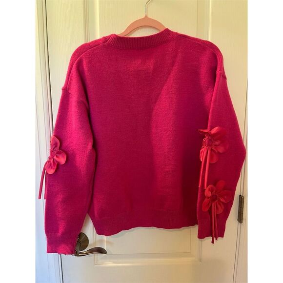 🆕 Bibi Women's Pink Sweater 3D Floral Appliqué Pullover - Picture 5 of 8